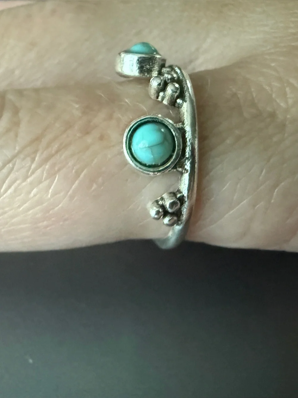 Boho Silver Tone Faux Turquoise Crown Cuff Ring Size 7